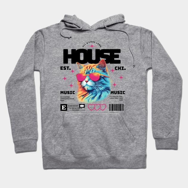 HOUSE MUSIC  - Cool Cat In Shades (black/Pink) Hoodie by DISCOTHREADZ 